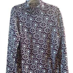 Duluth Trading Woman’s Xl Purple White Aztec Southwestern Mock Neck Top Cool Max